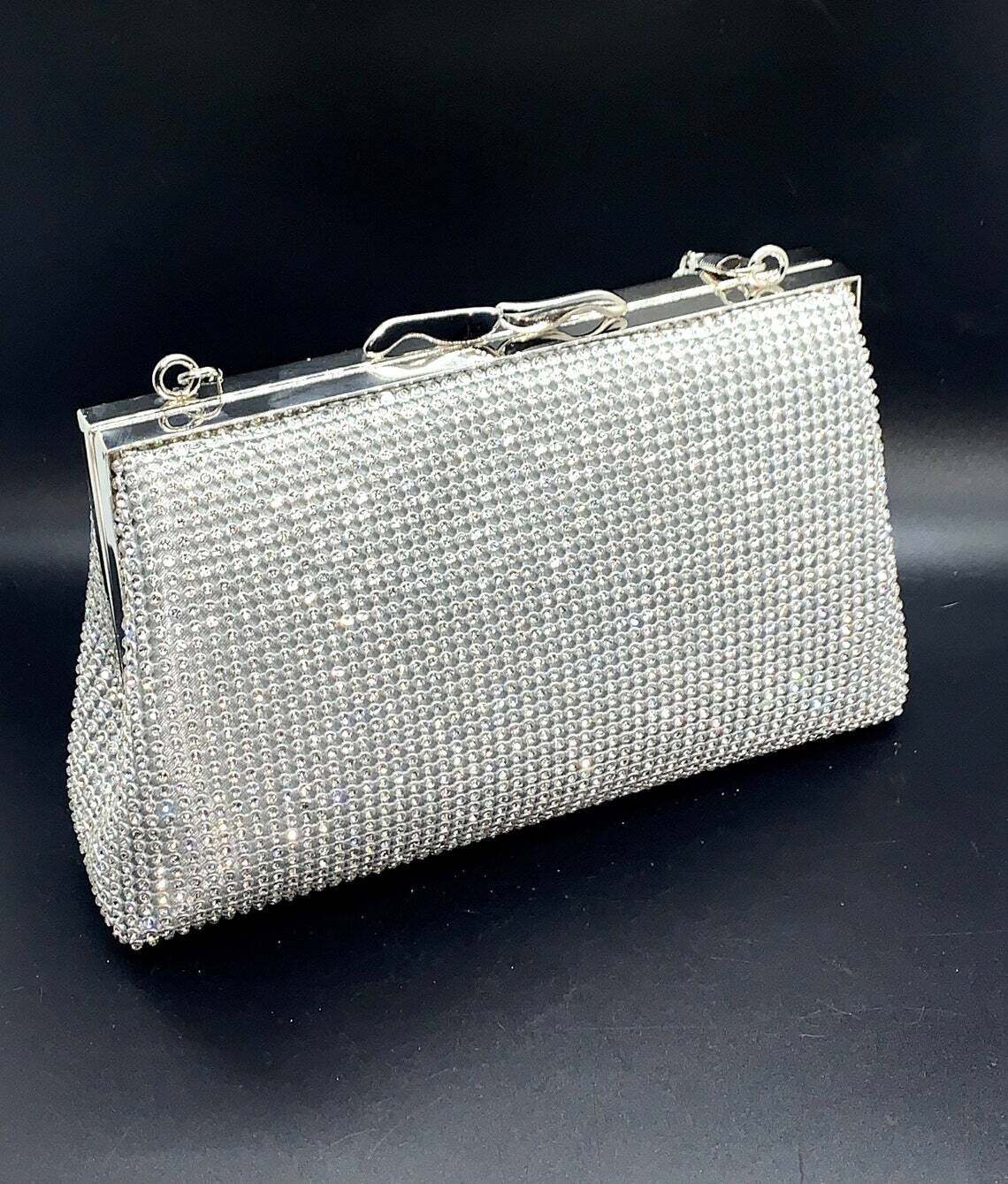 Agata -  Elegant Silver Rhinestone crystal clutch purse