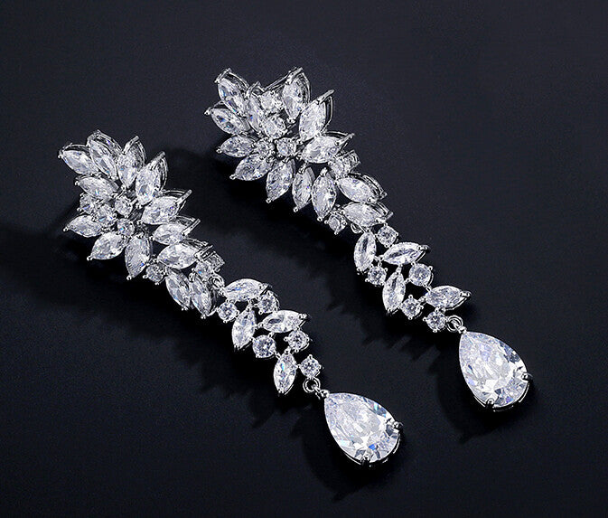 Rachella - Swarovski crystal drop long bridal earrings