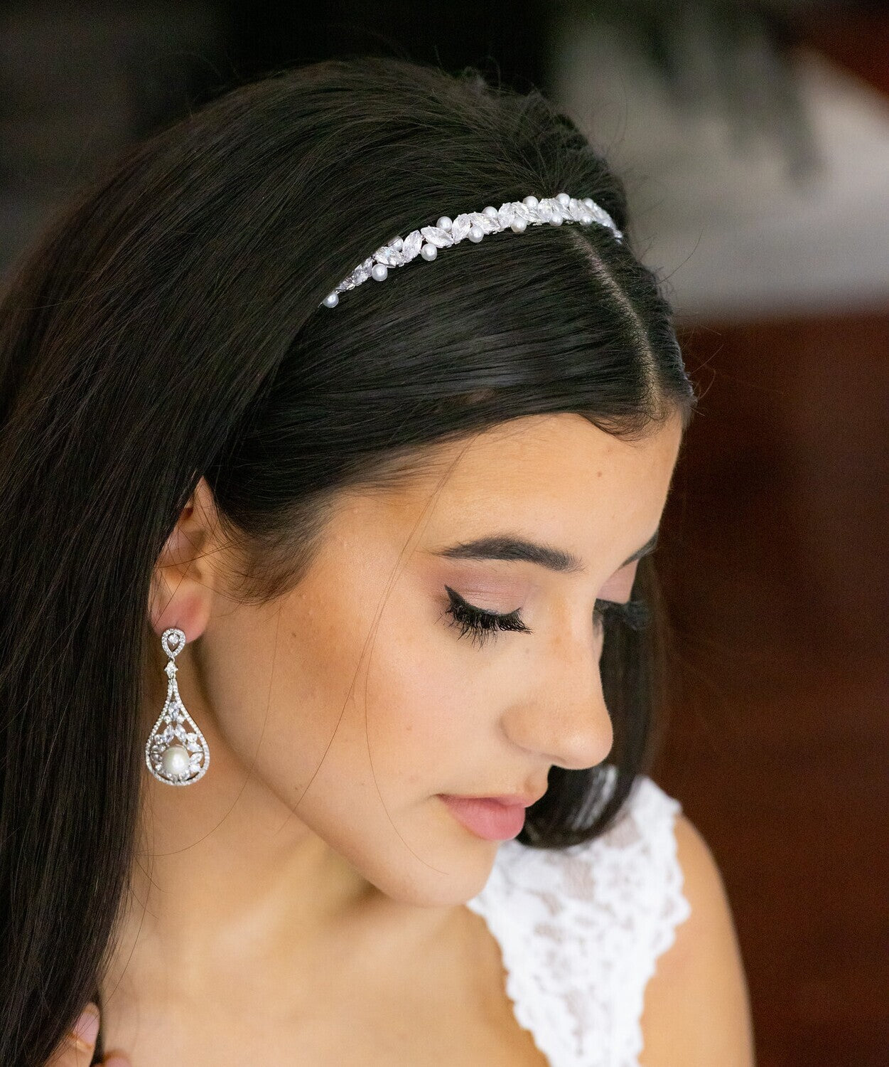 Antoniette - CZ pearl bridal earrings