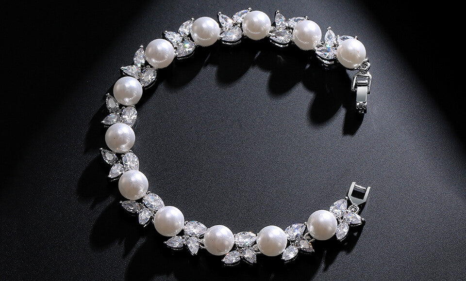 Roma - Couture CZ pearl bridal bracelet