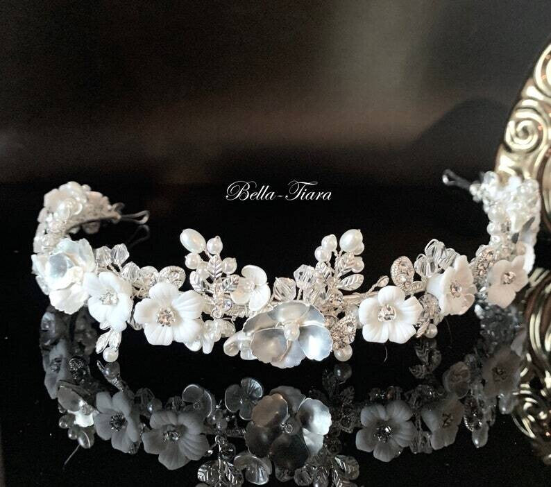 Liora - Crystal pearl floral wedding headpiece