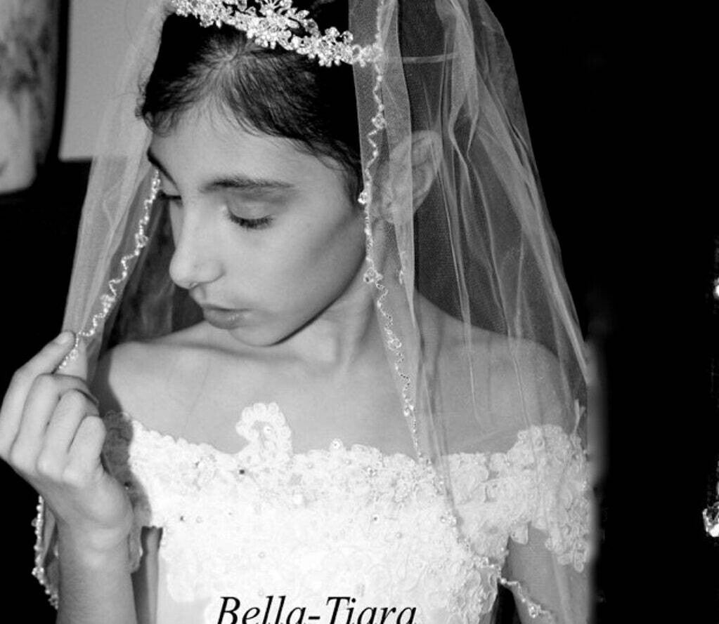Valeria, Floral crystal and pearl communion headpiece halo