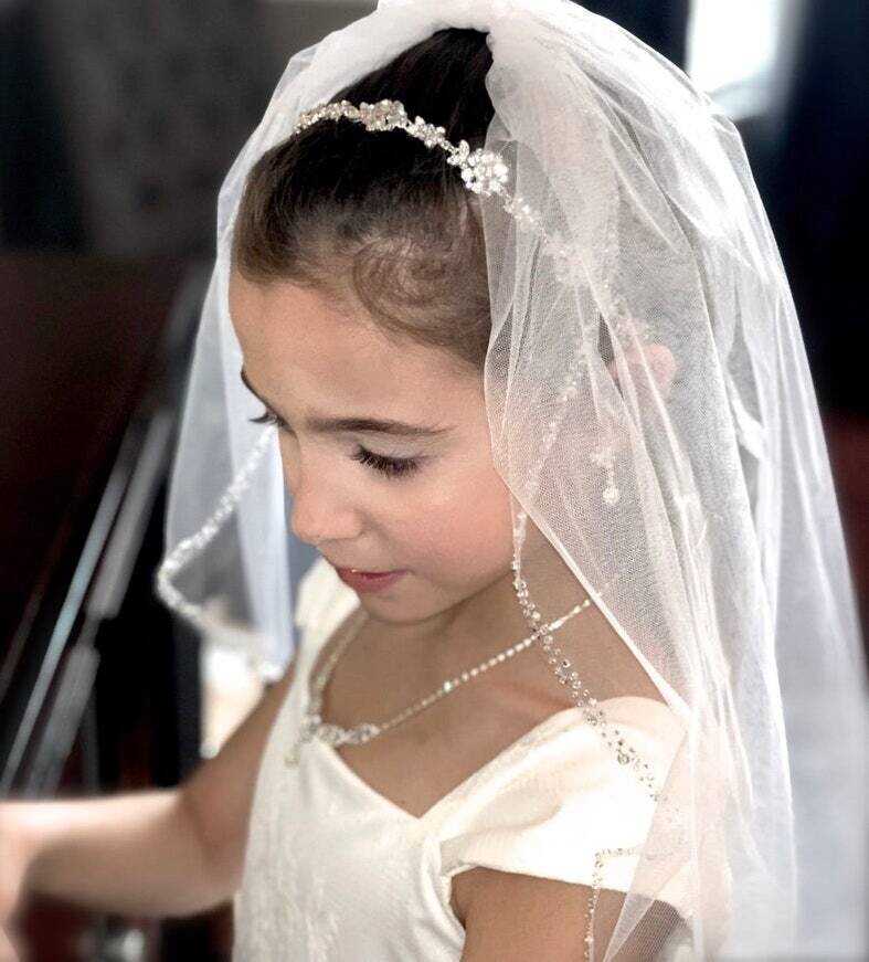 Loredana - Beautiful floral crystal first communion headband