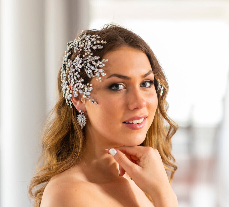 Savia - Swarovski pearl and crystal wedding headpiece