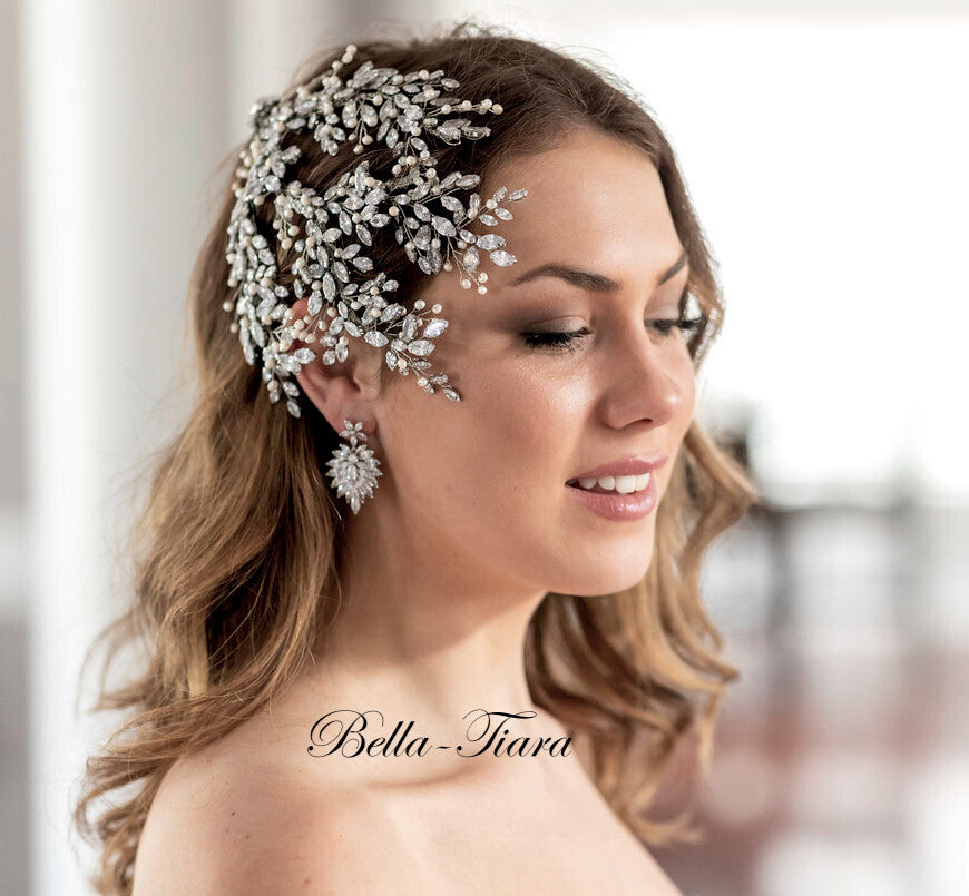 Savia - Swarovski pearl and crystal wedding headpiece
