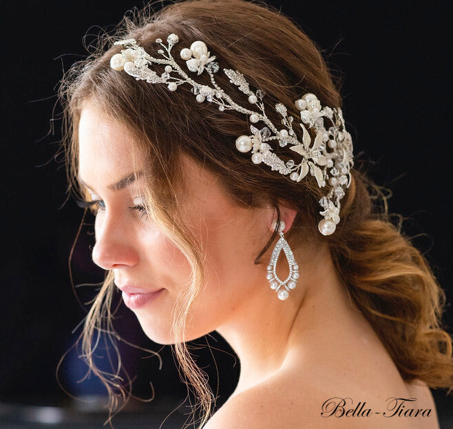 Lara - CZ pearl bridal earrings
