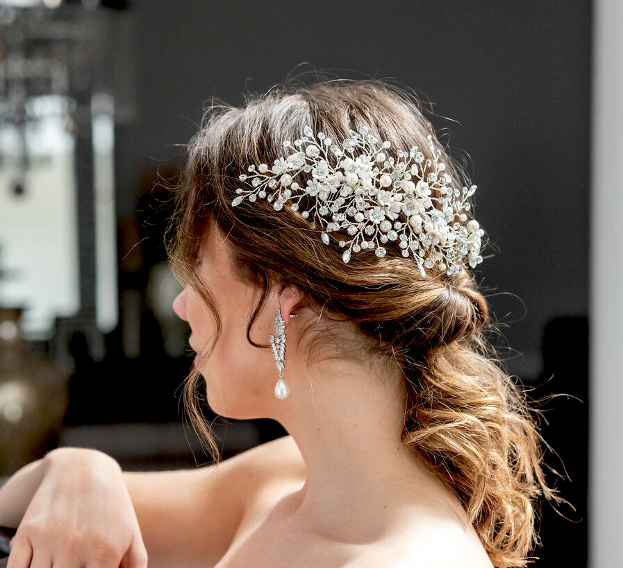 Mariana - Swarovski crystal flower and pearl bridal hair comb
