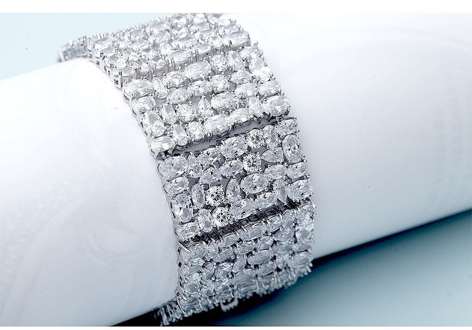 Cornelia - Glamorous simulated diamond crystal cuff bridal bracelet