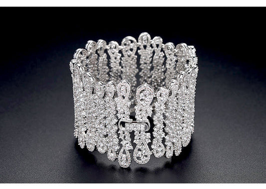 Tatiana - Glamorous simulated diamond cuff evening bracelet
