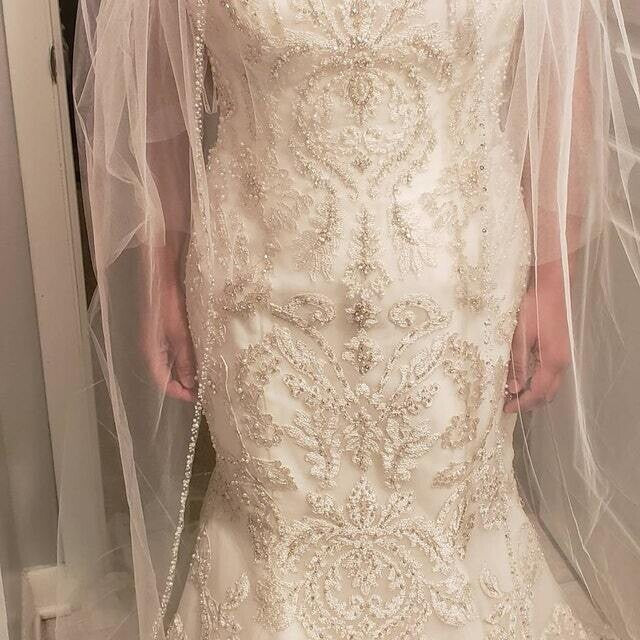 Rosalinda – Rhinestone, crystal pearl beaded cathedral veil