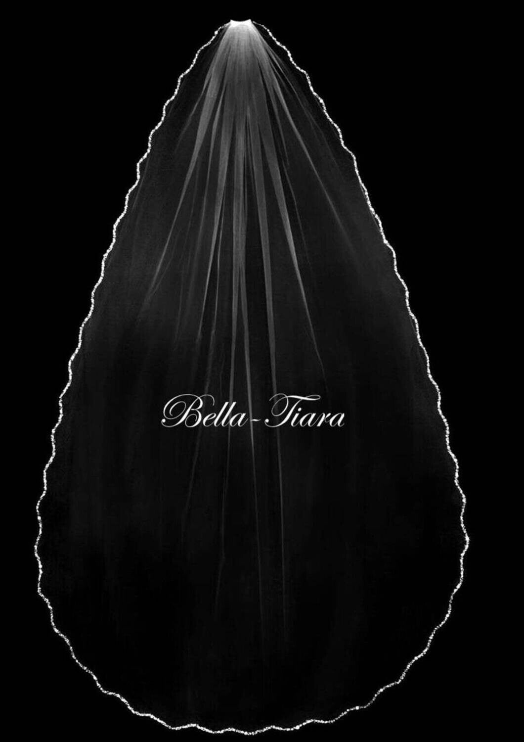 Norina - Scalloped Beaded crystal and pearl trim fingertip wedding veil