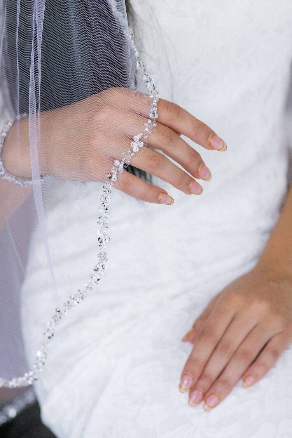 Nora – Scalloped crystal, pearl, beaded wedding veil