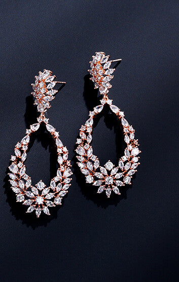 Adele, Rose Gold Crystal Drop Bridal Earrings