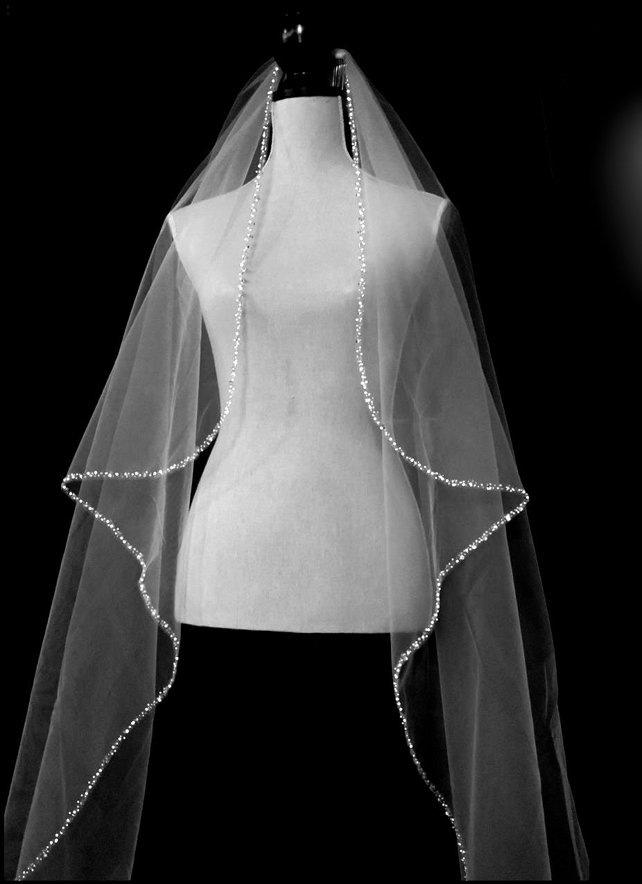 Pearl and Crystal veil. Beaded online edge veil Elegant Bridal Wedding 2 Tier Waterfall Cascade style . Ivory , white , soft white Fingertip length