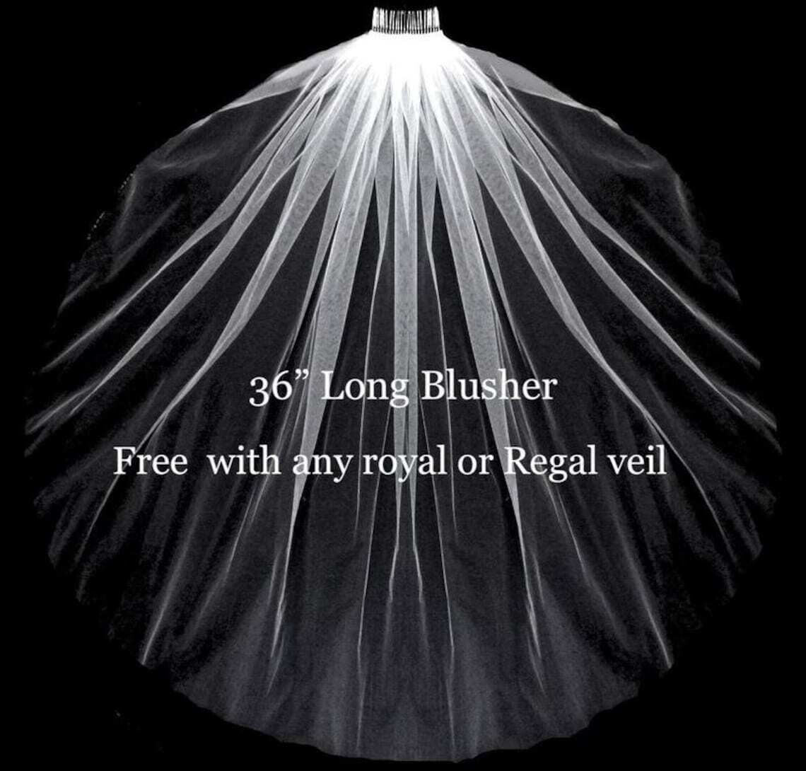 Kenia – Floral lace Regal long cathedral wedding veil and Free blusher