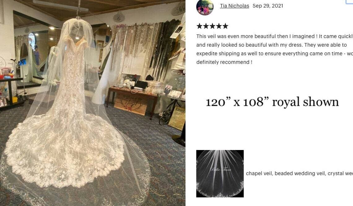 Veronica – Beaded crystal cathedral wedding veil with free blusher