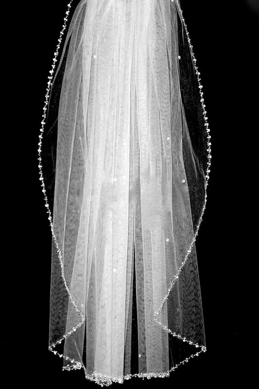 Diana  – Beaded pearl and scattered crystal wedding veil