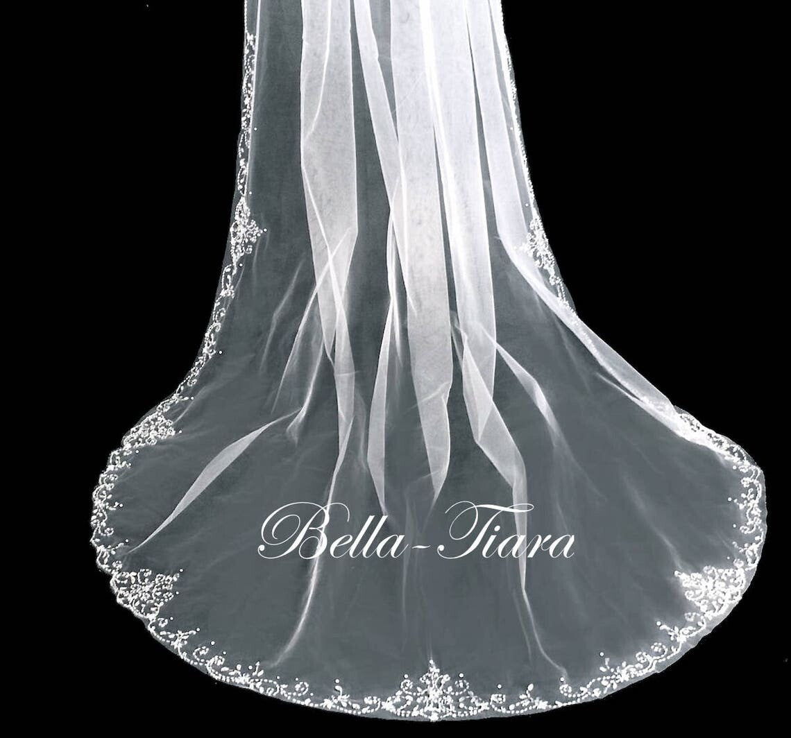 Veronica – Beaded crystal cathedral wedding veil with free blusher