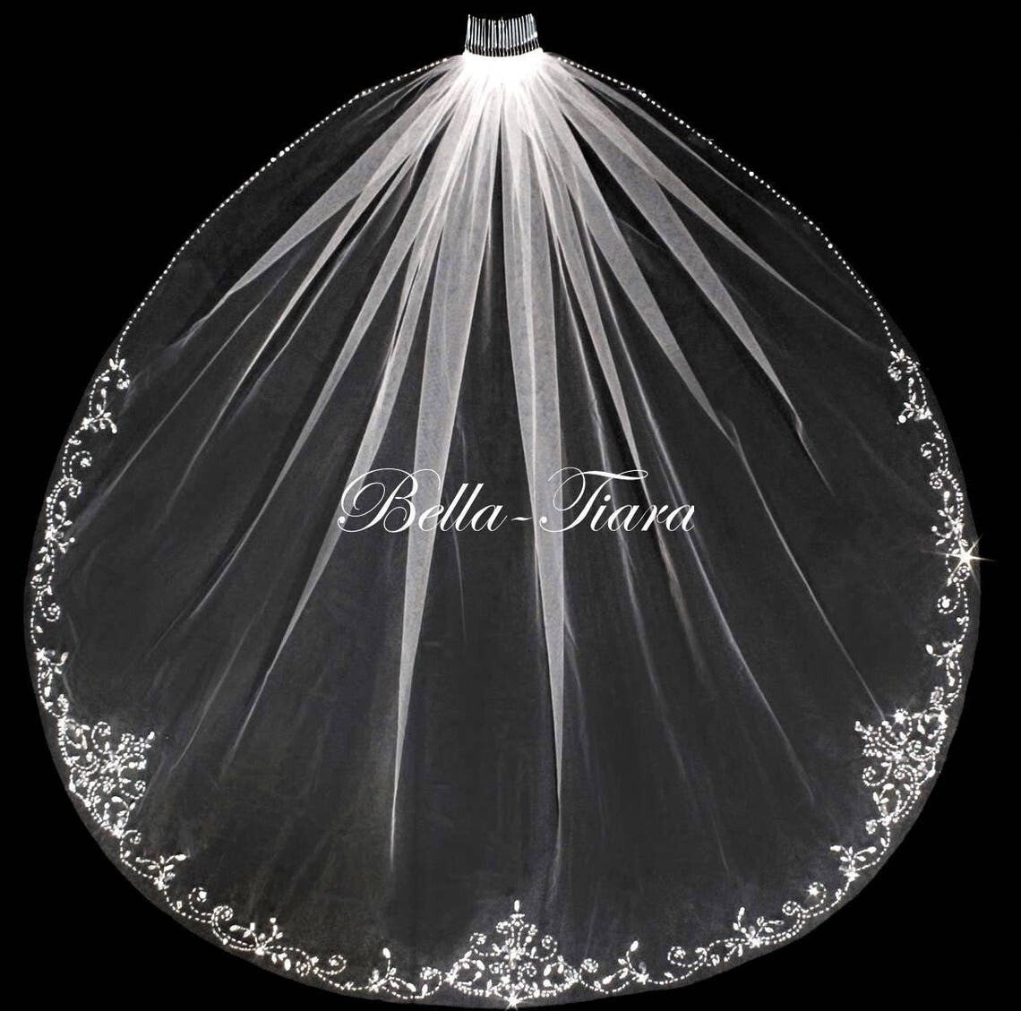 Veronica – Beaded crystal cathedral wedding veil with free blusher