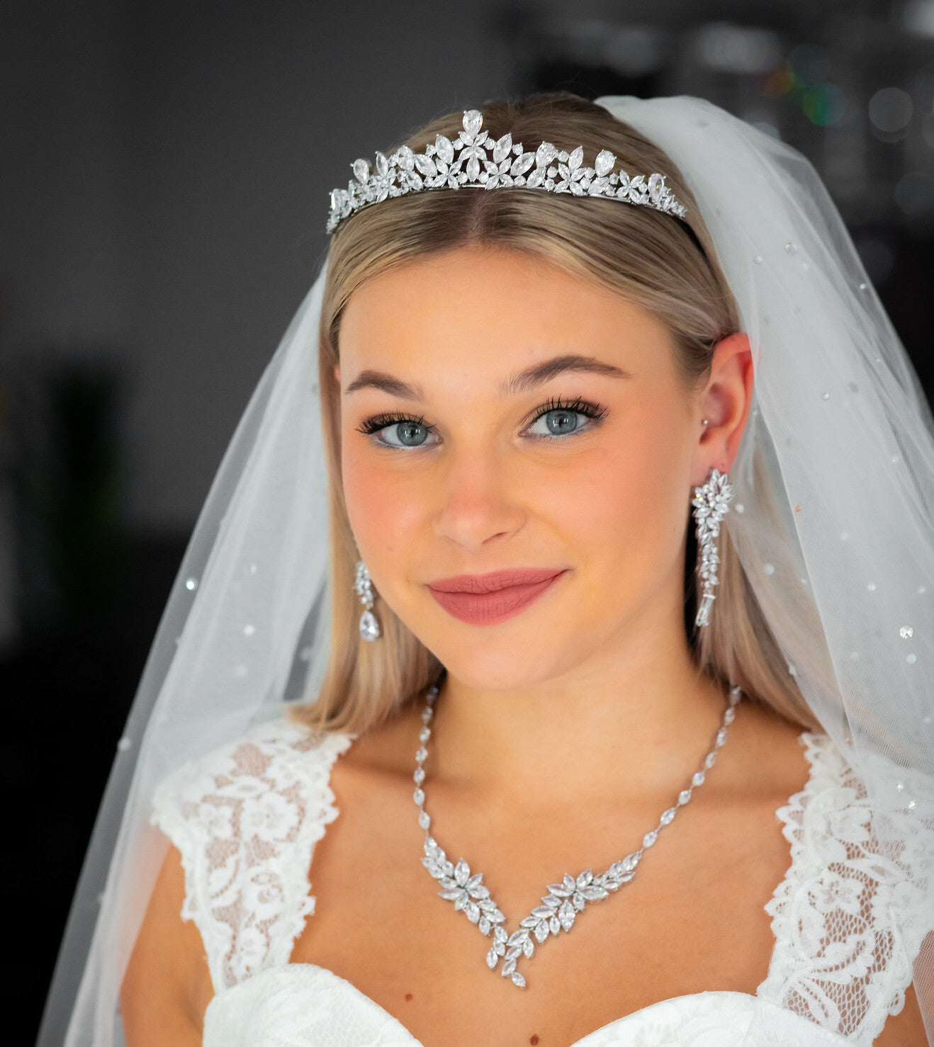 Marta- Elegant CZ vine bridal neckace set