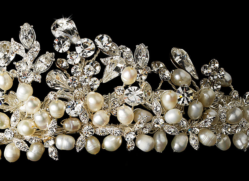 Dante, STUNNING Swarovski crystal freshwater pearl Wedding Tiara
