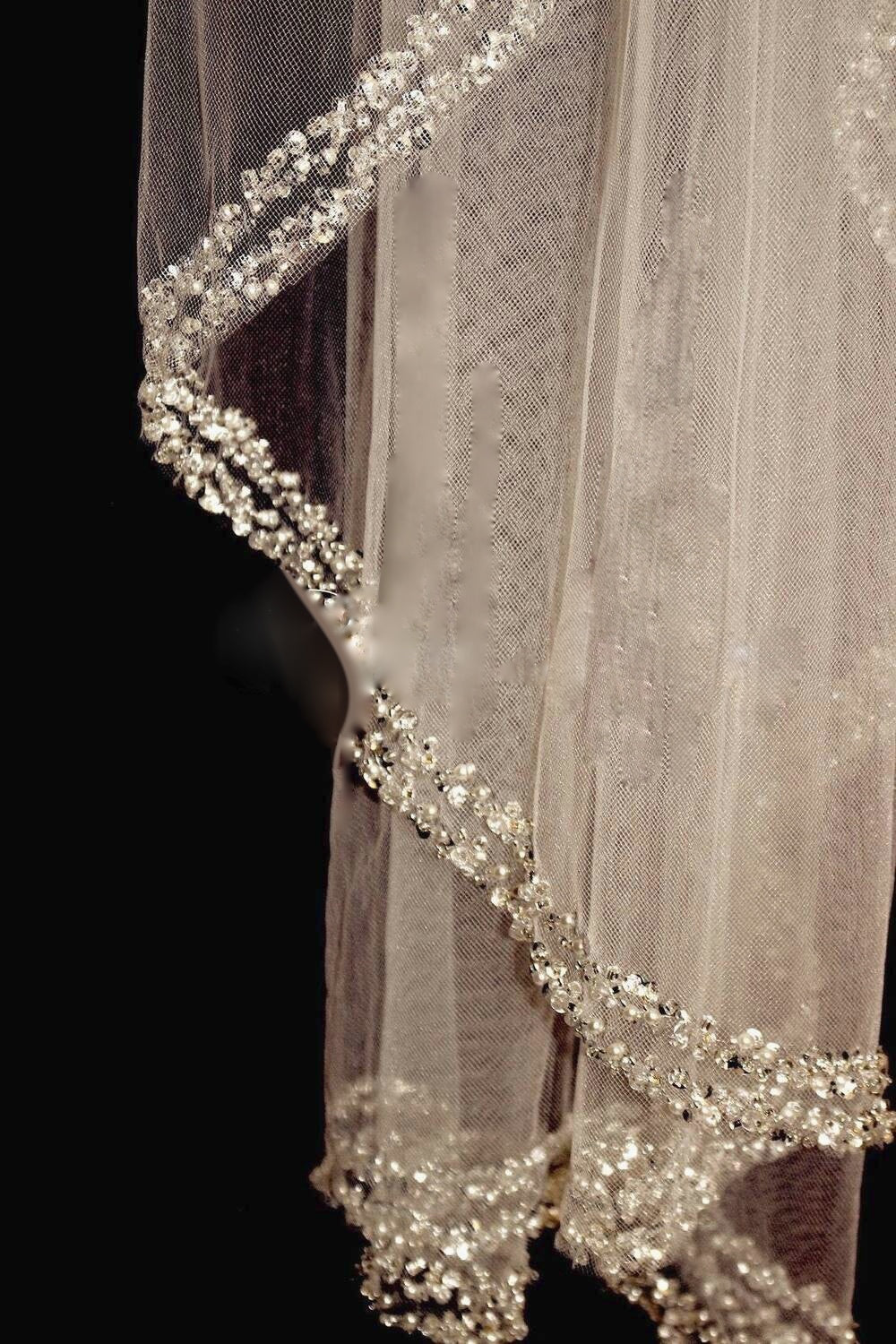 LUNA – Beaded royal cathedral crystal wedding veil - Free Blusher