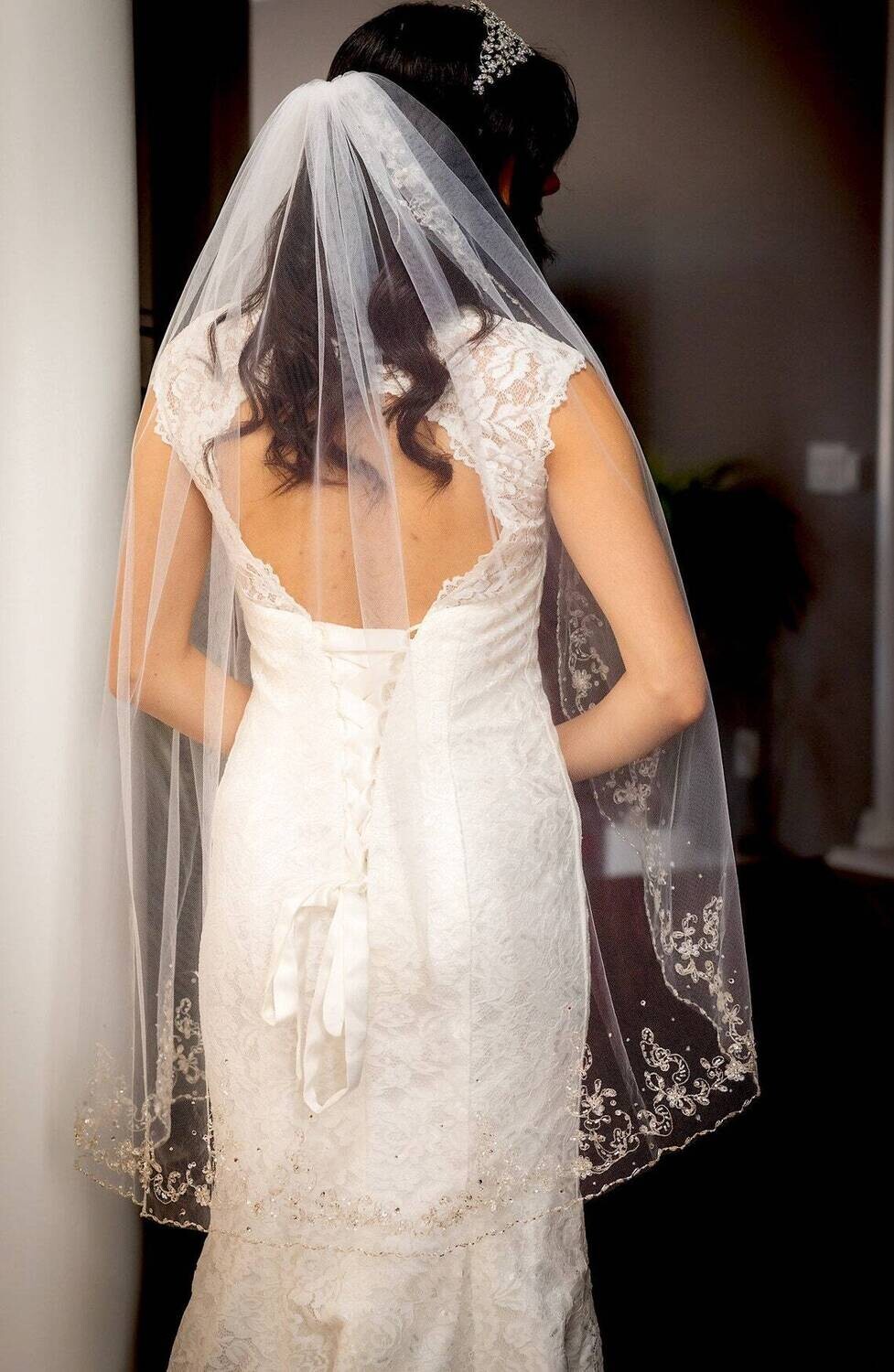 MarieAntoniette – Beaded embroidered crystal wedding veil