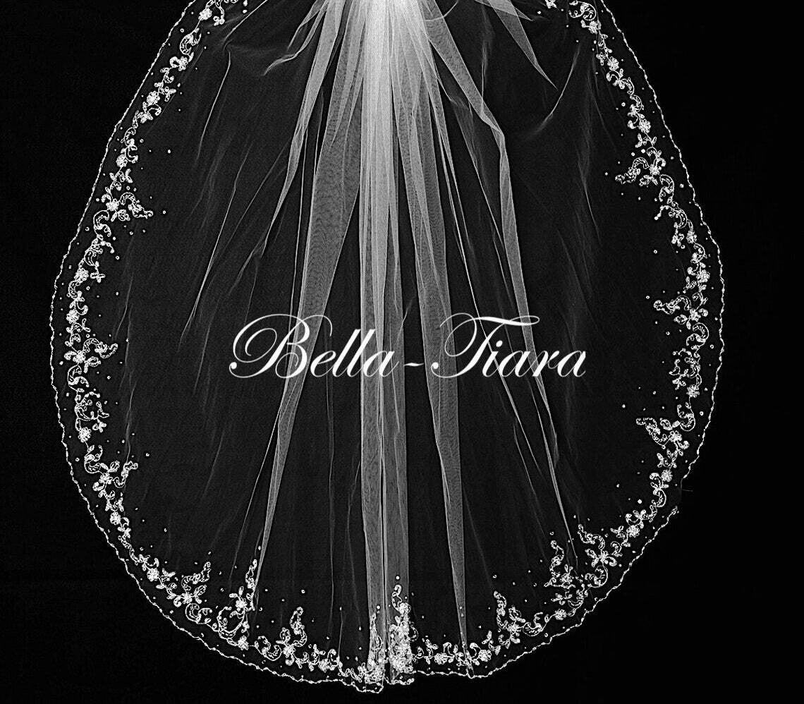MarieAntoniette – Beaded embroidered crystal wedding veil