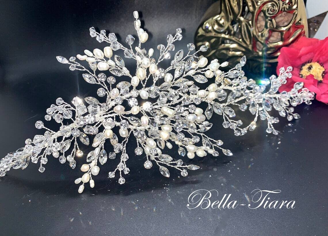 Kara - Swarovski crystal pearl bridal headpiece