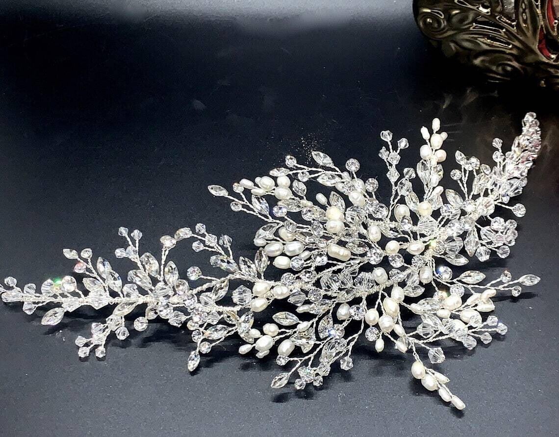 Kara - Swarovski crystal pearl bridal headpiece