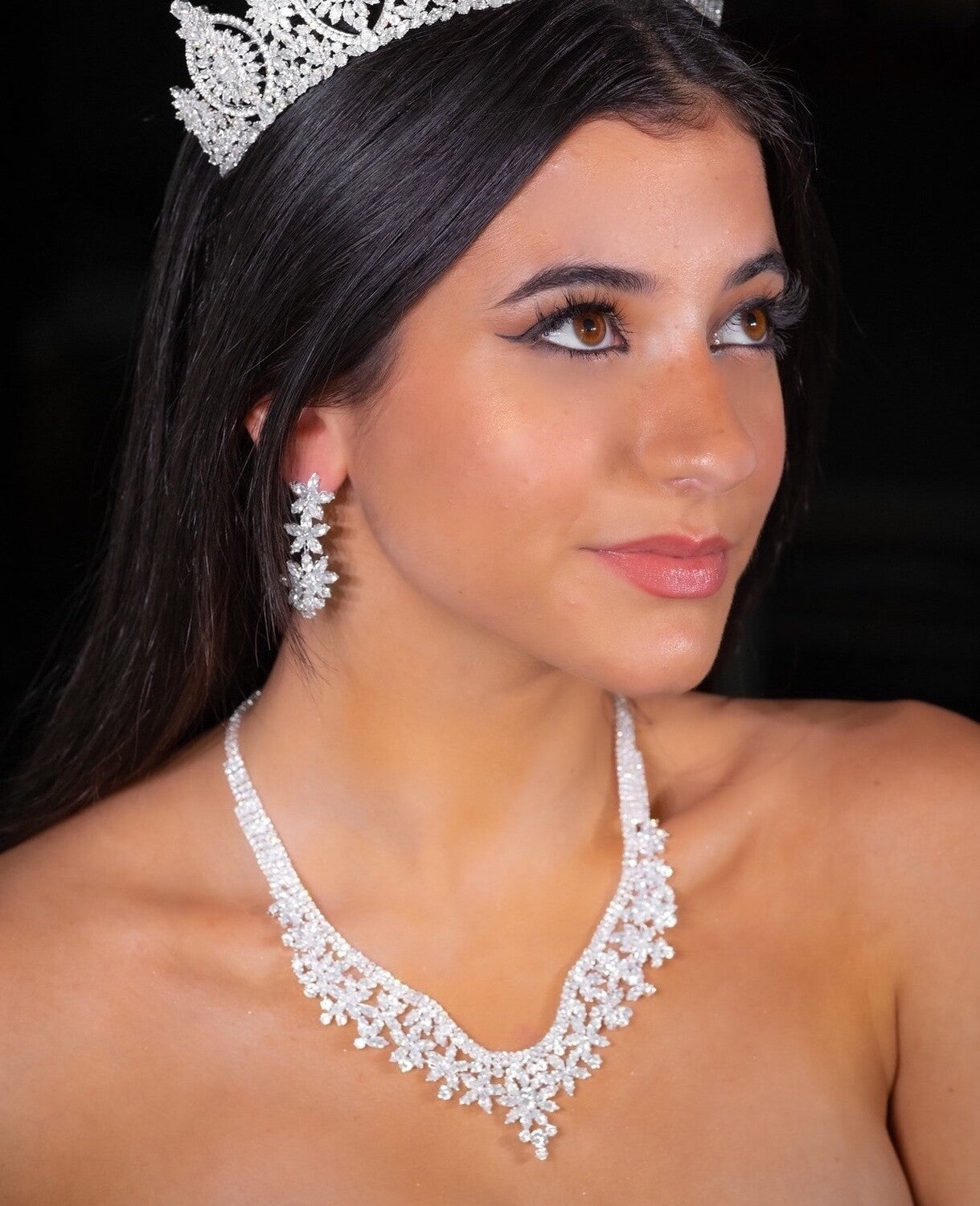 PrincessNara - Princess CZ wedding necklace set with bracelet