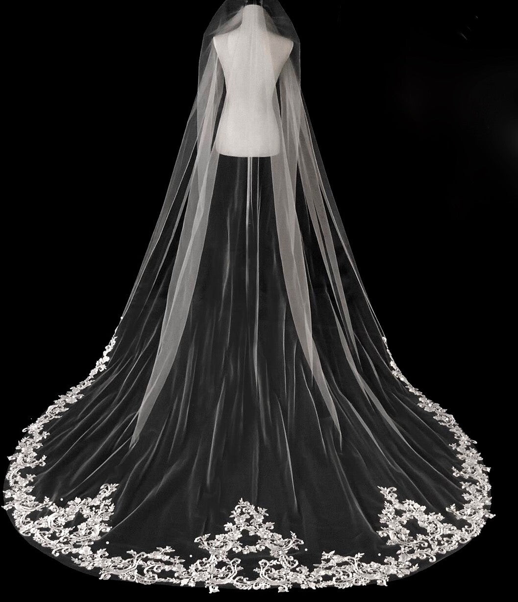 Sarina - Vintage lace cathedral veil with Free blusher