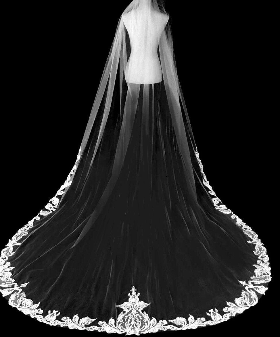 Princess Aria - Stunning Vintage french lace royal cathedral wedding veil