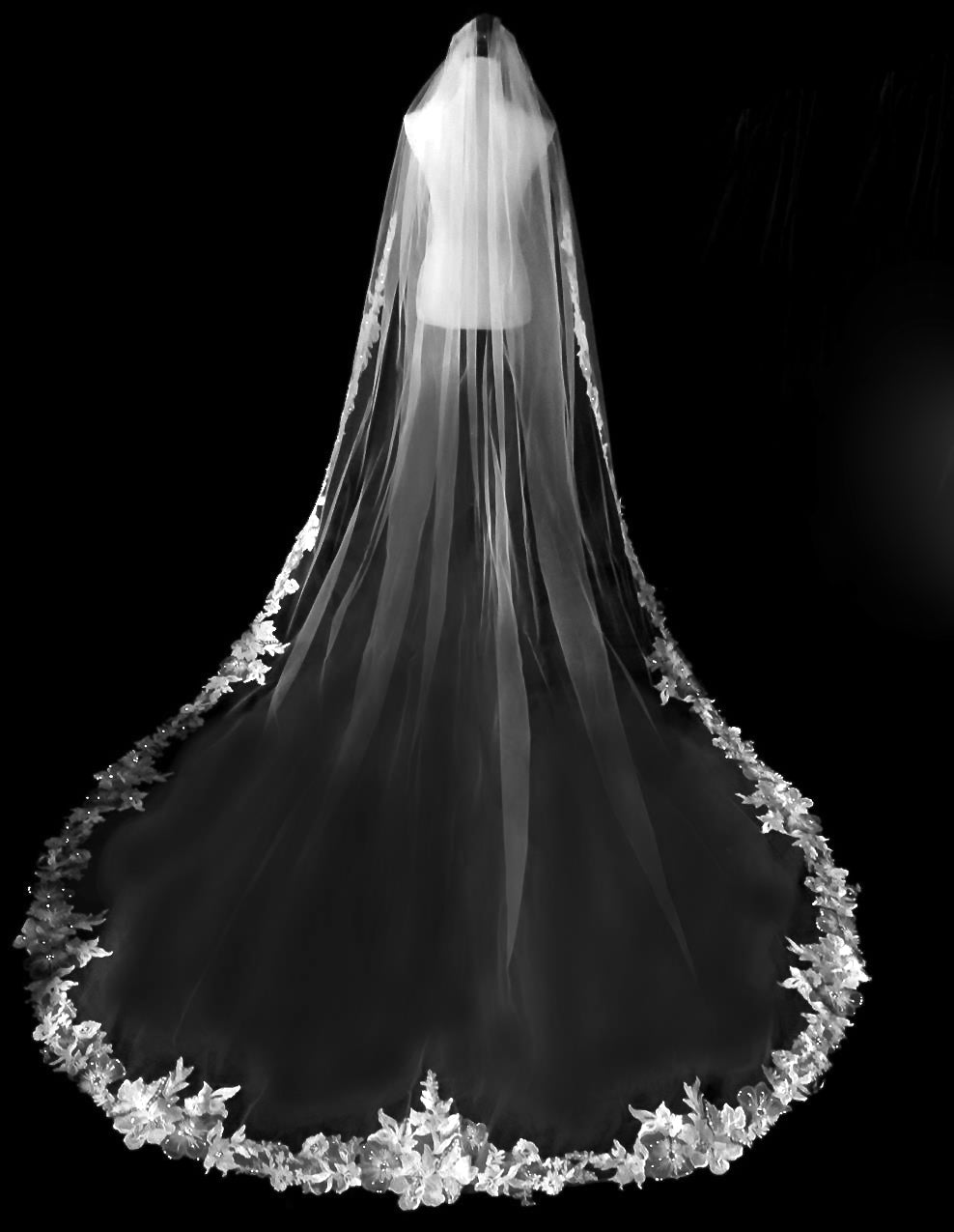 Eterna - Exquisite Beaded floral lace royal cathedral wedding veil