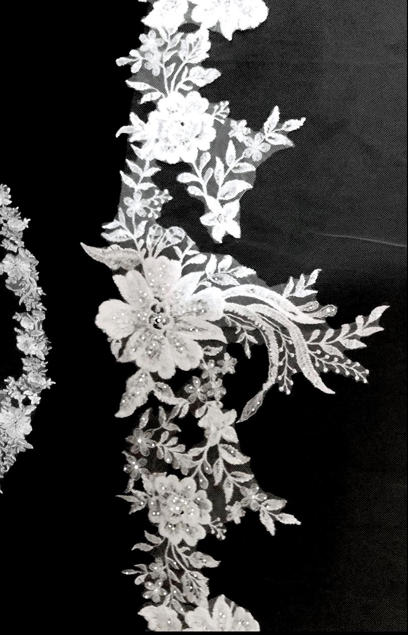 Fiorbello - Italian Floral lace cathedral veil with Free blusher
