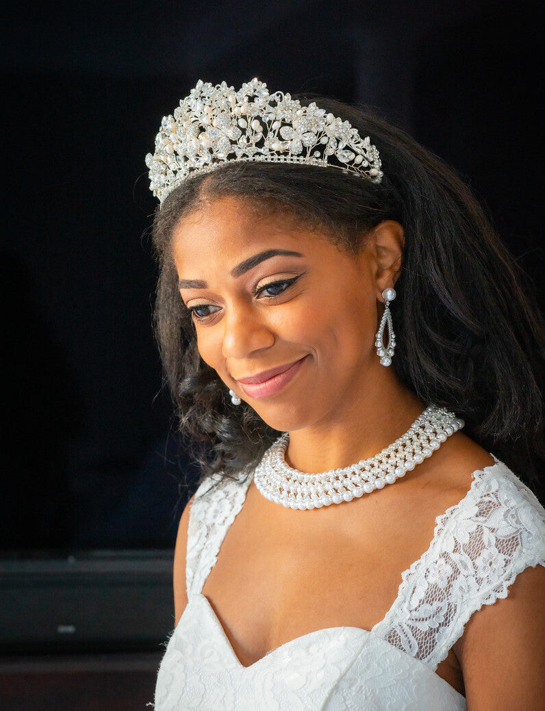 Isabel, Pearl Crystal Wedding Bridal Tiara Headpiece