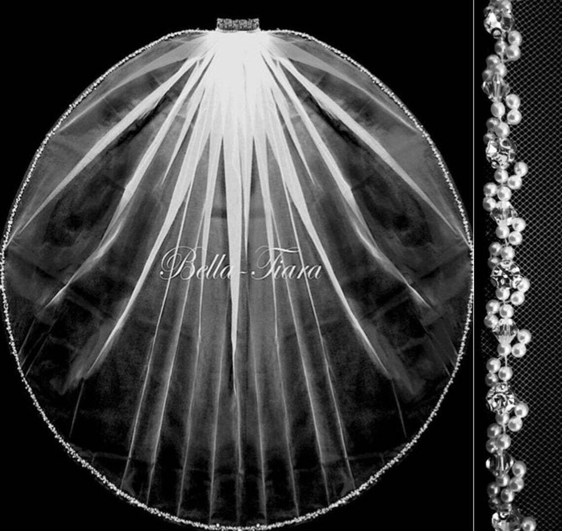 Carmelina – Enchanting Beaded pearl crystal edge wedding veil