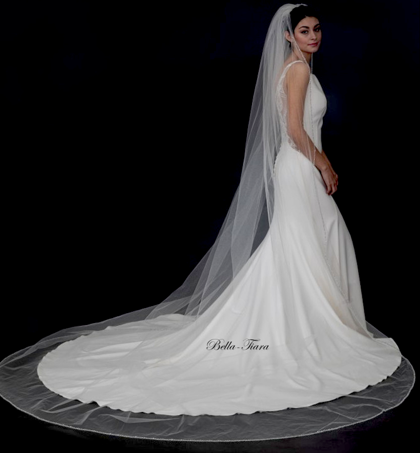 Monica – Crystal and pearl edge cathedral veil with - Free Blusher