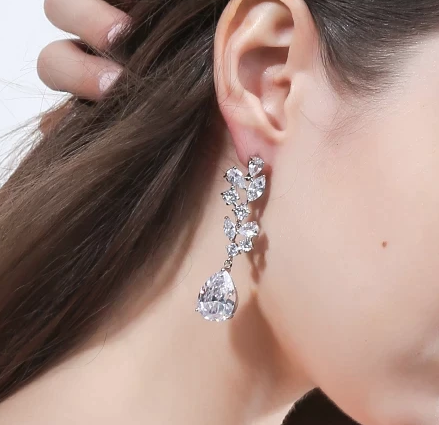 Adilia - Long Crystal drop bridal earrings