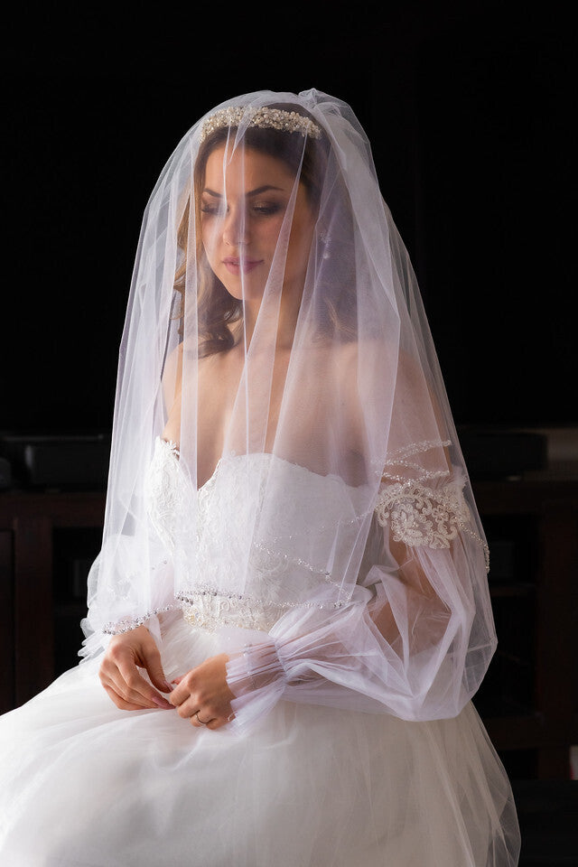 Brooklyn – Rhinestone, crystal and pearl two tier wedding veil with blusher