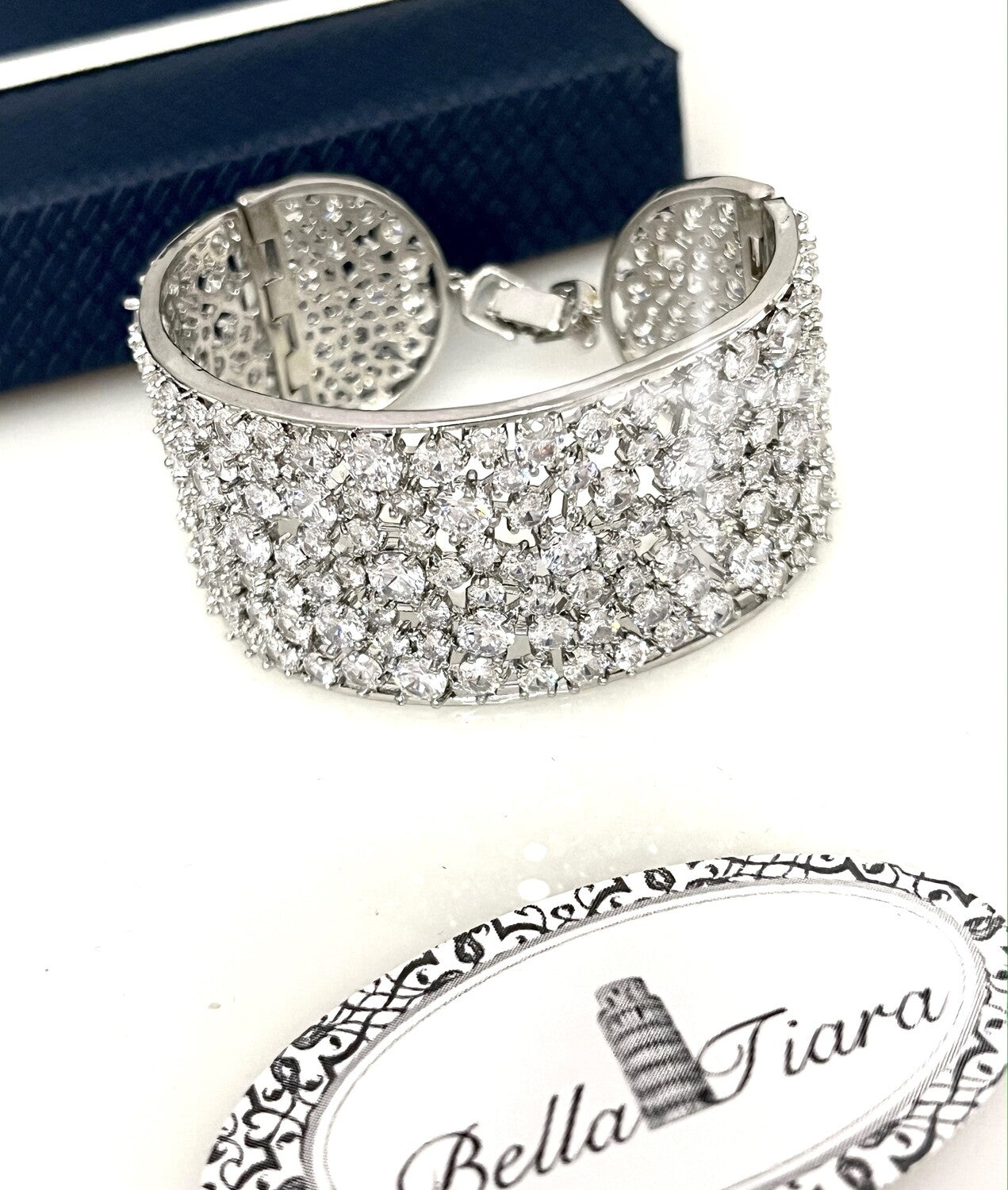 Valencia, Glamorous wide crystal cuff wedding bracelet