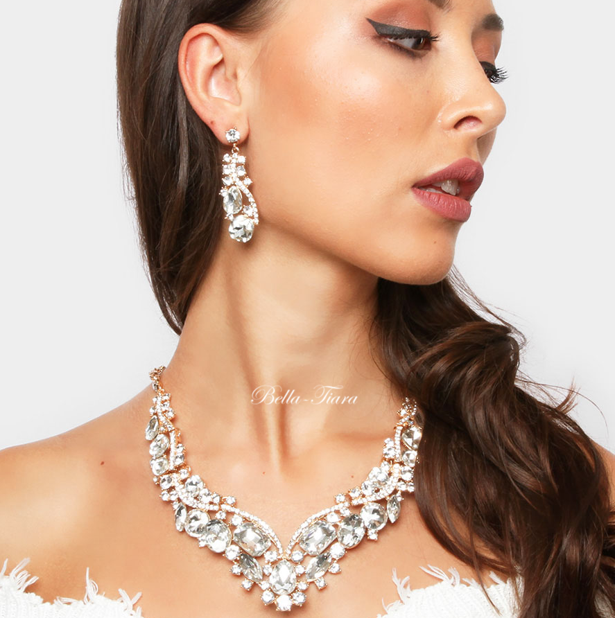 Nicky - Silver crystal statement necklace and earring set