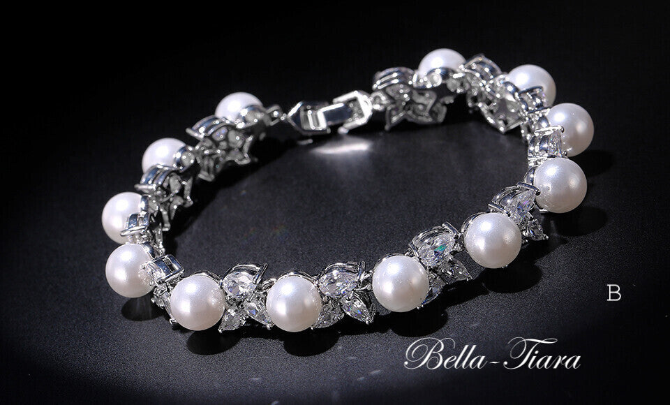 Lovely - CZ pearl bridal earrings
