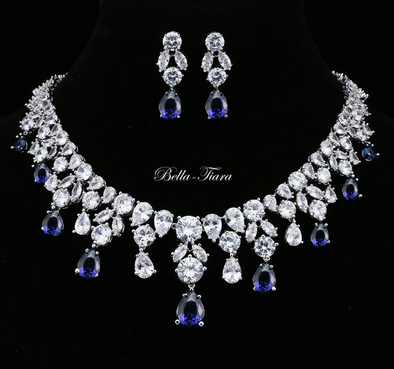 Bridgeton - Stunning Swarovski crystal drop emerald green necklace set