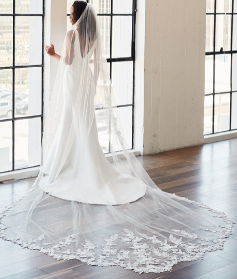 Avena - English tulle beaded flower lace cathedral wedding veil