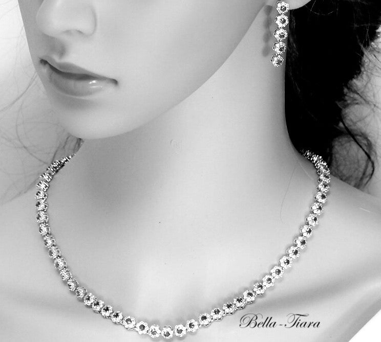 Celestina- Elegant 3pc CZ sapphire blue necklace set