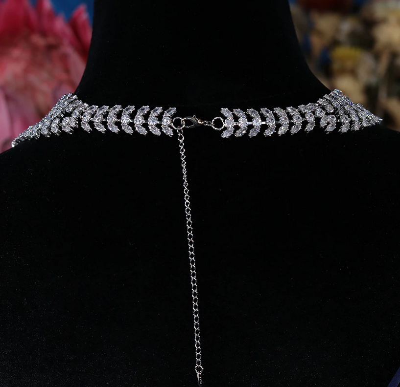 Princess Livia -  Stunning simulated diamond crystal bridal necklace set