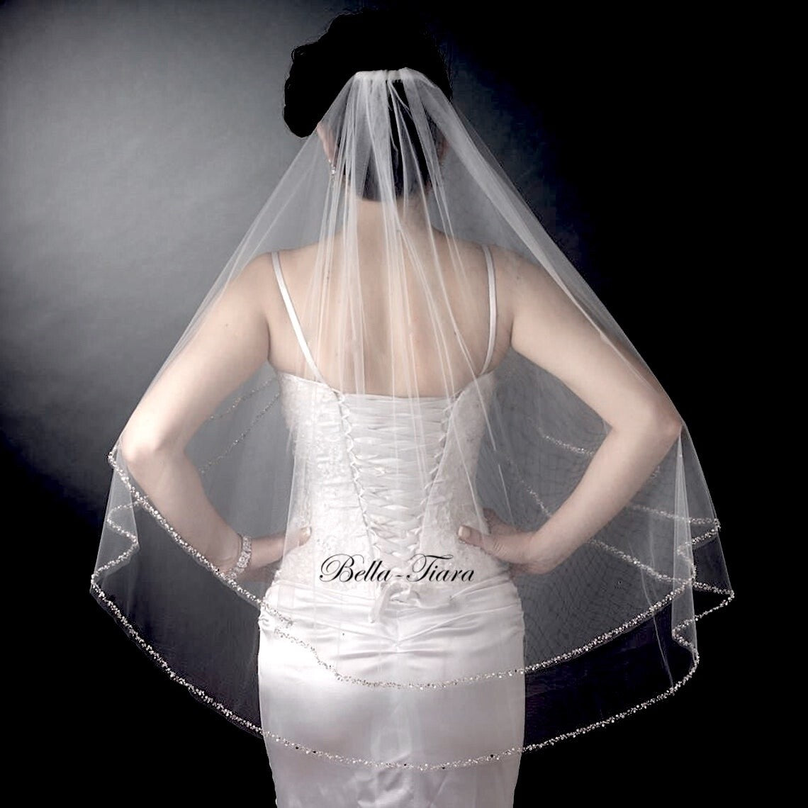 Brooklyn – 2 tier Crystal pearl beaded edge wedding veil with blusher