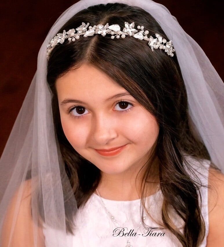 Marialisa - Crystal and pearl floral communion headband