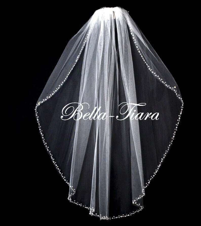 Vittoria - Beaded crystal pearl trim first communion veil